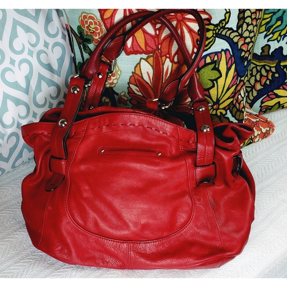 SOLD B Makowsky Red Leather Satchel Shoulder Bag - Picture 3 of 8